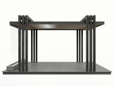 Pergola outdoor structure with metal poles 3D model