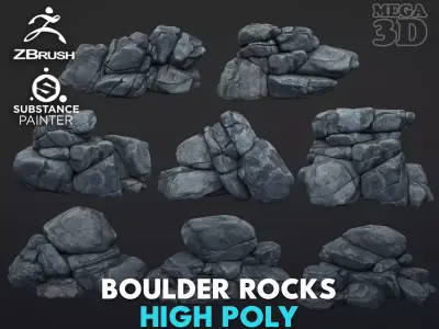 High poly Boulder Rock 230414 3D model