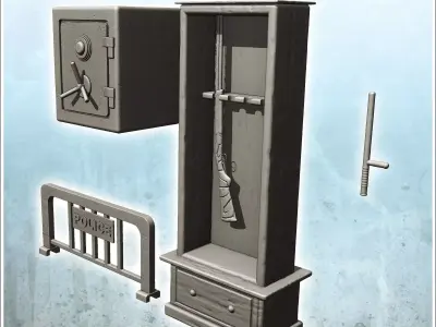 Police station furniture set with barrier and weapons cabinet 9 3D print model