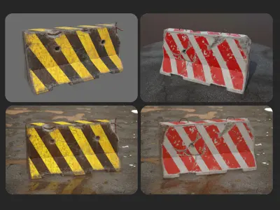 TWO CONCRETE BARRIER Low-poly 3D model