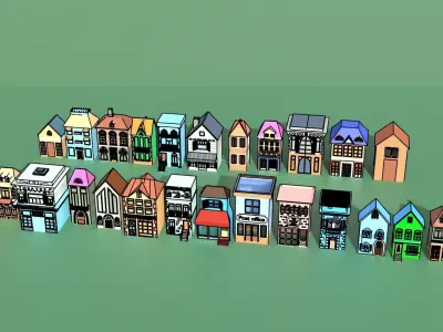 building collection for cartoon or game Low-poly 3D model