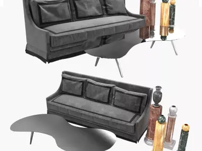 Three seat custom sofa and Arad low center table and pedestals 3D model
