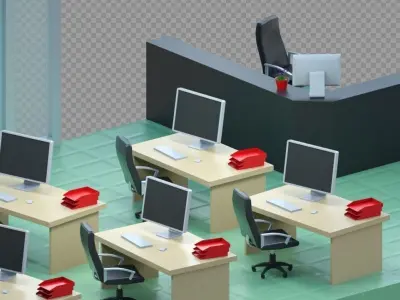 Isometric low-poly office interior floor plan Low-poly 3D model