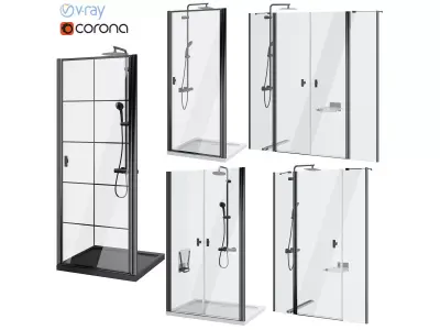 Shower doors Radaway Nes 8 Black set 141 3D model