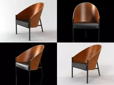 Pratfall wooden chair in four different views 3D model