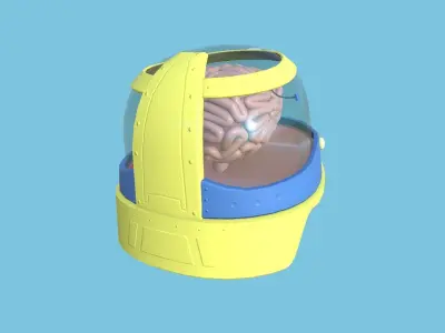 SciFi Brain Helmet 07 Blue Cartoon - Character Design Fashion Low-poly 3D model