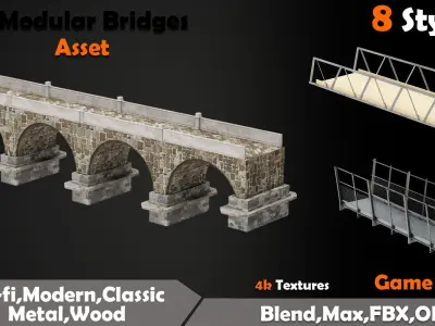 Modular Bridges Asset Low-poly 3D model
