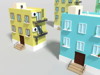 3d  6 buildings   Low-poly 3D model