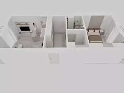 Scandinavian Style Apartment Interior with CAD Plan 3D model