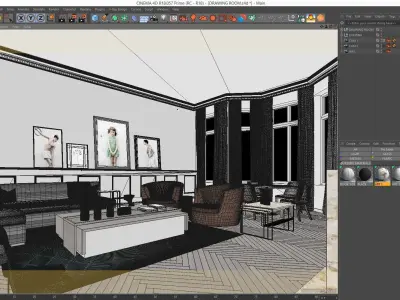 Corona - C4D Scene files - Drawing Room Interior Scene 3D model