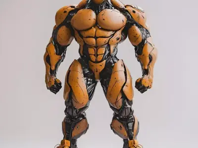 Orange Muscle Mech 3D Model Black Armor Sci-Fi Design Low-poly 3D model
