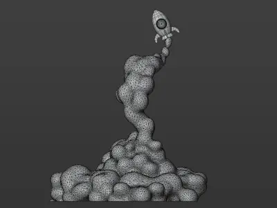 Cartoon Rocket Launching with Smoke 3D model