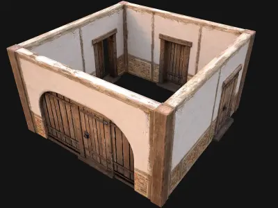 Doors and Walls Medieval Set Low-poly 3D model