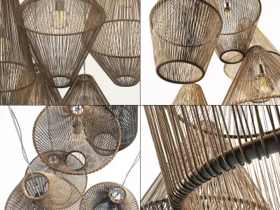 Lamp wood rattan wicker Cone n2 3D model