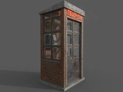 Old Brick Telephone Booth PBR Low-Poly 3D Game Ready Model  Low-poly 3D model