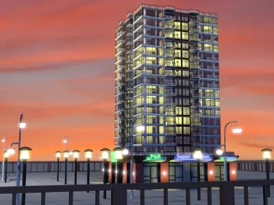 Flats tall building at dusk 3D model
