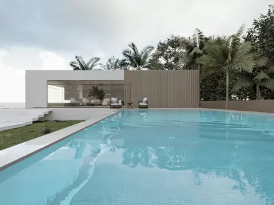 Minimalist Modern House Exterior with Pool Lumion Ready Scene 3D model
