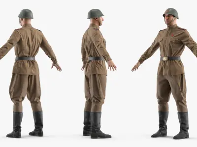  Soviet Infantry Soldier WWII Rigged for Cinema 4D 