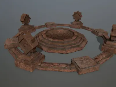 temple 3 circular stone structure Low-poly 3D model