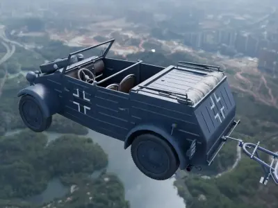 Flak Sw 36  Flakscheinwerfer with Kubelwagen 3D model