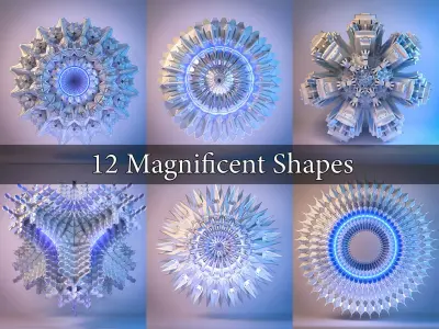 12 Symmetrical Abstract Geometric Mandala Fractal Kitbash Set 3D 3D model