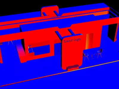Sleek tech-themed stall with dual branding panels and display 3D model
