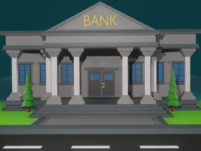 Low Poly Bank building Low-poly 3D model purchase