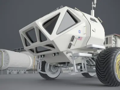 Martian base with rover and solar panels 3D model