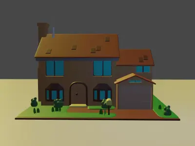 House with garage Low-poly 3D model