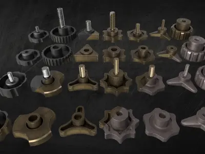 Star and knurled knobs KitBash in 3 Style Low-poly 3D model