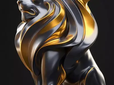 Luxury Golden Lion Sculpture Glossy Gold Animal Figure 3D Low-poly 3D model