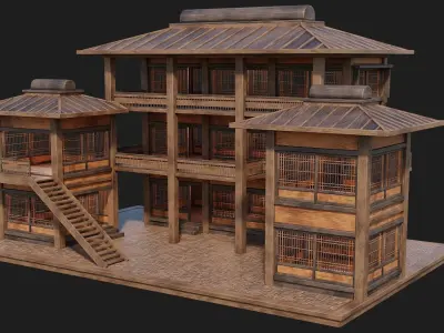Old Japanese House Building 4K Textures GameReady 114 Low-poly 3D model