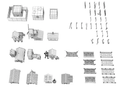 cartoon house bridge fence Low-poly 3D model