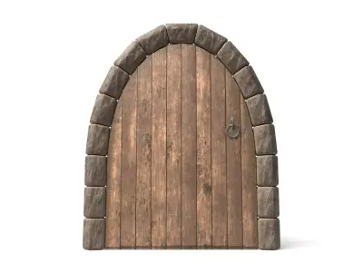 Medieval Wooden Door Stone Arch Low-poly 3D model