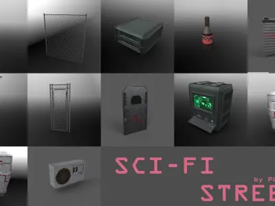 Sci-fi street Low-poly 3D model