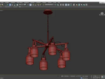 ARGUS wooden chandelier with glass shades Low-poly 3D model