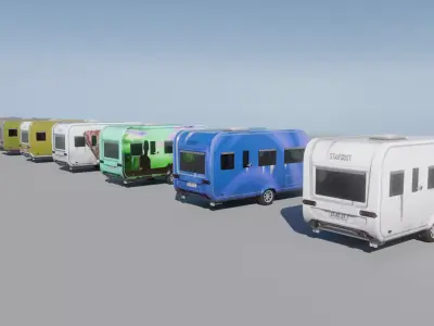 Trailer house in 10 variant with interior Low-poly 3D model