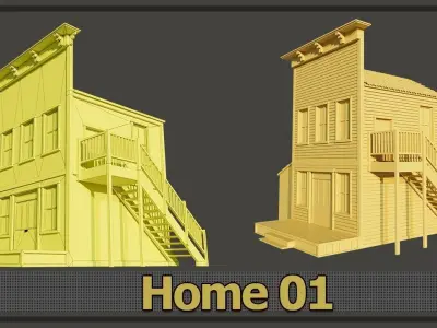 Wooden house Low-poly 3D model 3