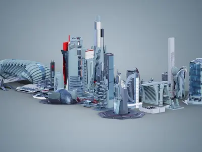 35 Futuristic Buildings VOL 3 Low-poly 3D model