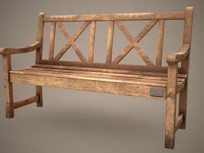Old Wooden Bench Low-poly 3D model
