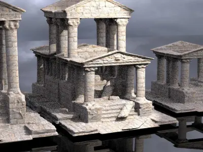 Stylised ancient stone low res Greek ruin 5 versions 3D model
