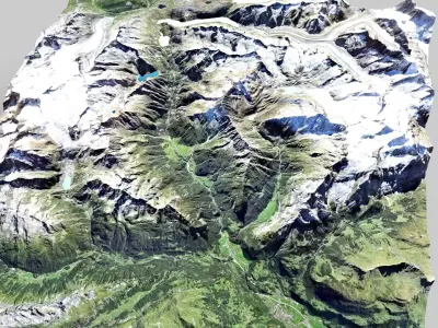 Mountain landscape and city Guttannen Switzerland 3D model