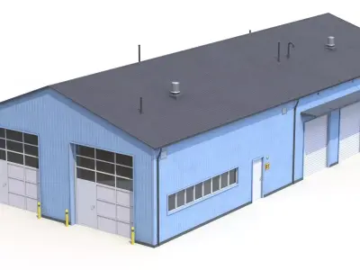 Blue Industrial Building 30 PBR Low-poly 3D model