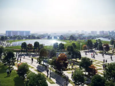 Futuristic Urban Park with Glass Domes and Sunken Plazas 3D model