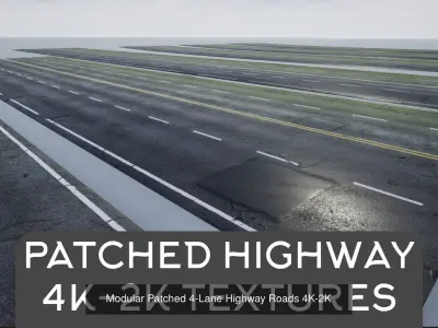 PBR 4K-2K Four-Lane Highway Roads Collection 3D Model Pack