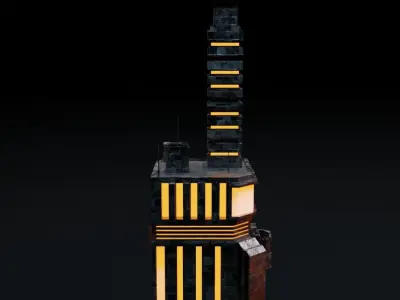 Sci-fi city building kit Low-poly 3D model