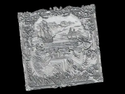 Fantasy Pirate Bar Relief  Cat and Skeleton Drinking Coffee 3D print model