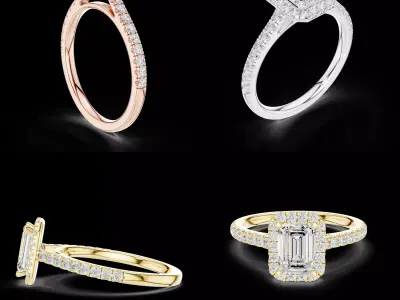 Emerald Cut Halo Diamond Engagement Ring CAD 3D print model