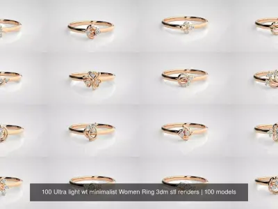 100 Ultra light wt minimalist Women Ring 3dm stl renders 3D Model Pack