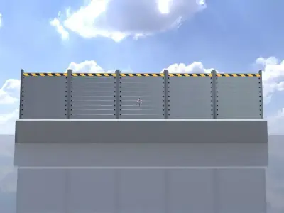 High-water protection wall with concrete foundation 3m x 10m Low-poly 3D model